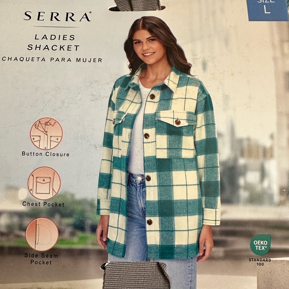 Serra Plaid Shacket L side pockets